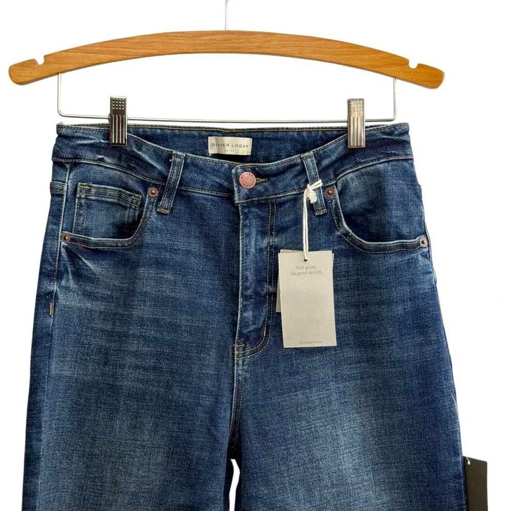 Oliver Logan Aberdeen High Rise Straight Leg‎ Jeans Blue Raw Hem Size 6/28 NEW